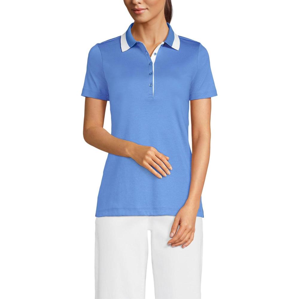 imageLands End Womens AmericanGrown Supima Cotton Polo ShirtCrisp BlueWhite