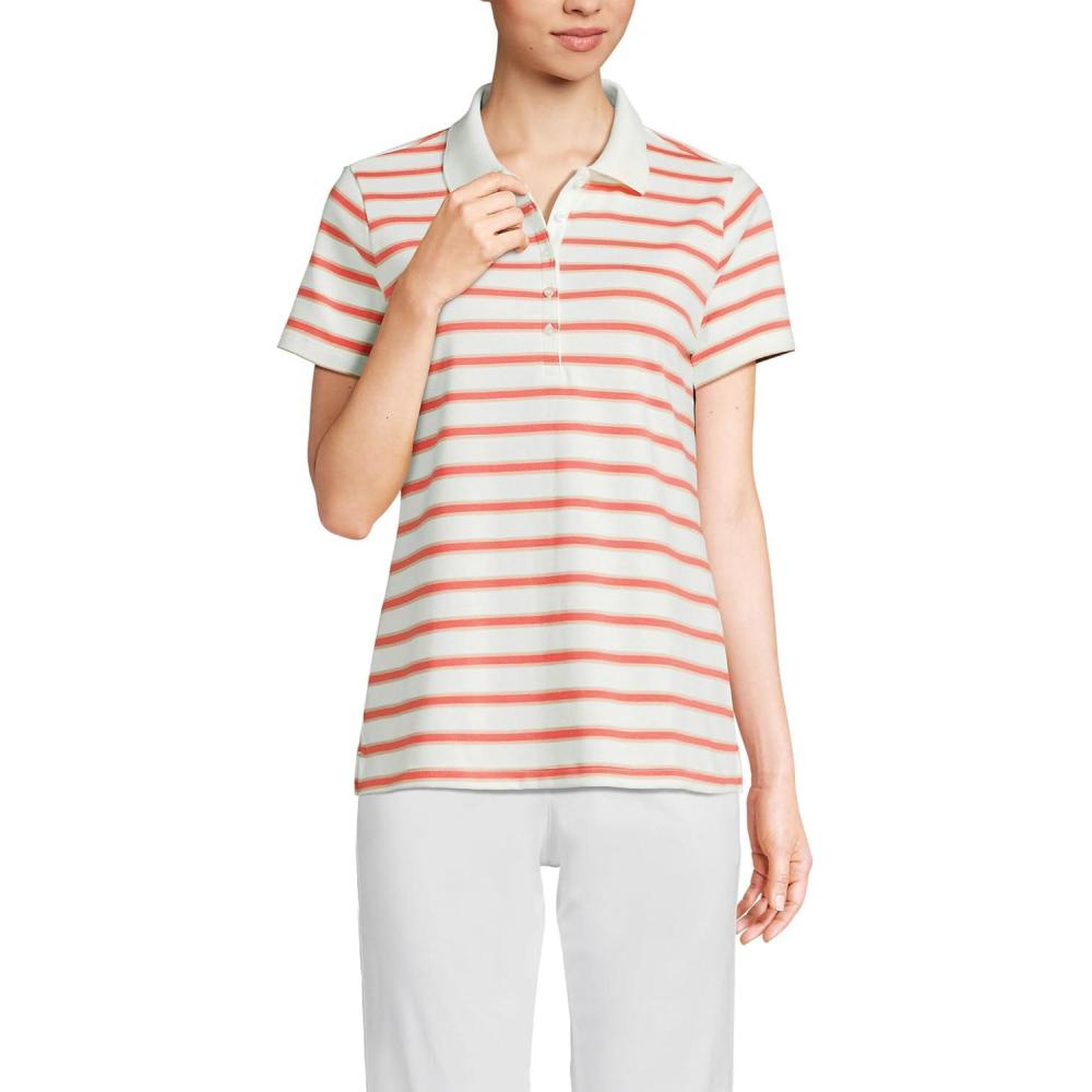 imageLands End Womens AmericanGrown Supima Cotton Polo ShirtLiving Coral Rail Stripe
