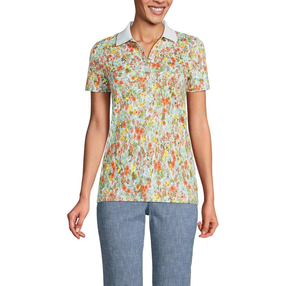 imageLands End Womens AmericanGrown Supima Cotton Polo ShirtWhite Multi Field Floral