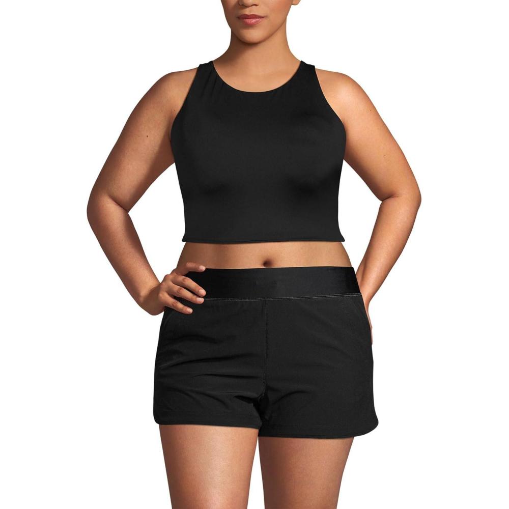 imageLands End Womens Chlorine Resistant High Neck Racerback Midkini Swimsuit TopBlack