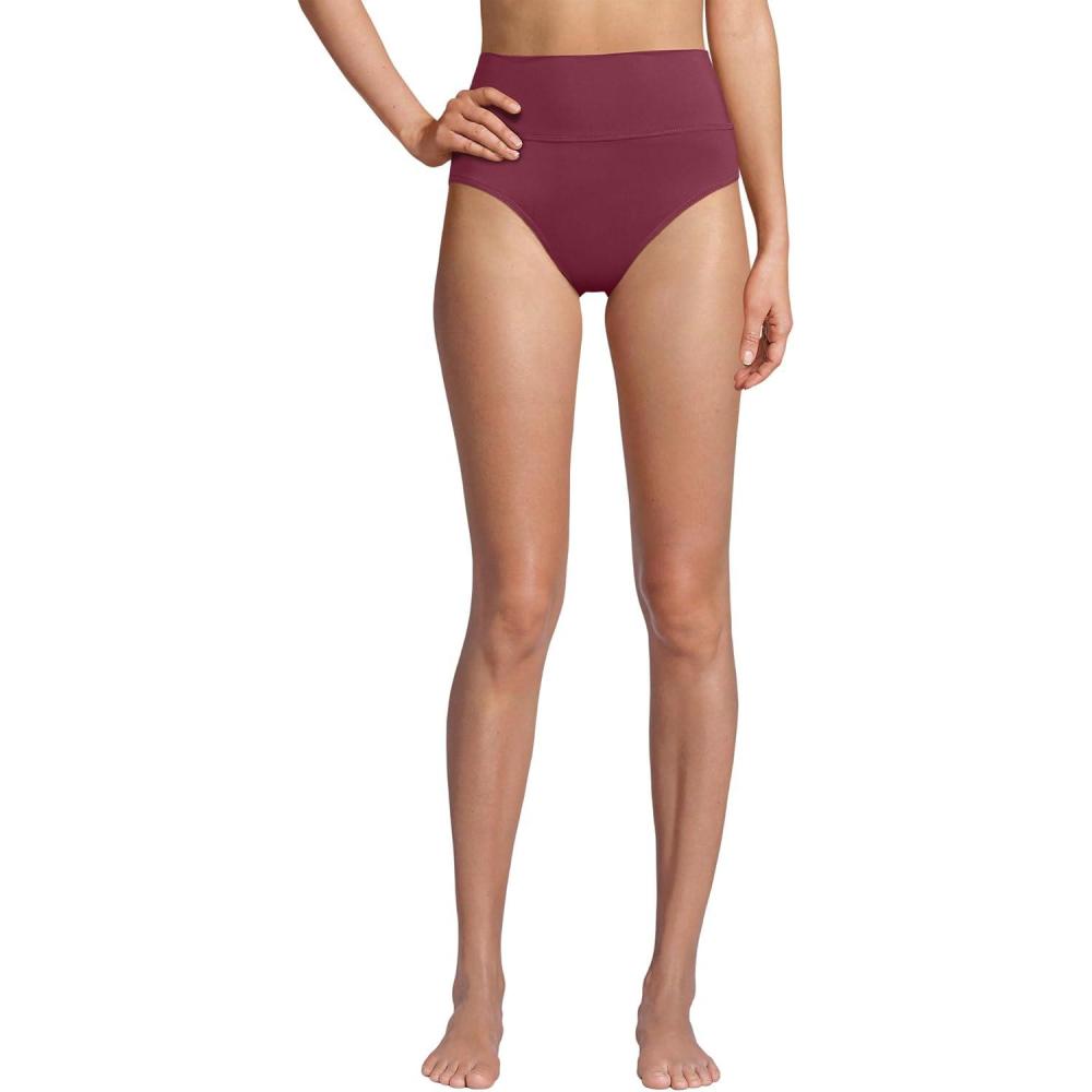 imageLands End Womens Chlorine Resistant Pinchless High Waisted Bikini BottomsBurgundy Spritz