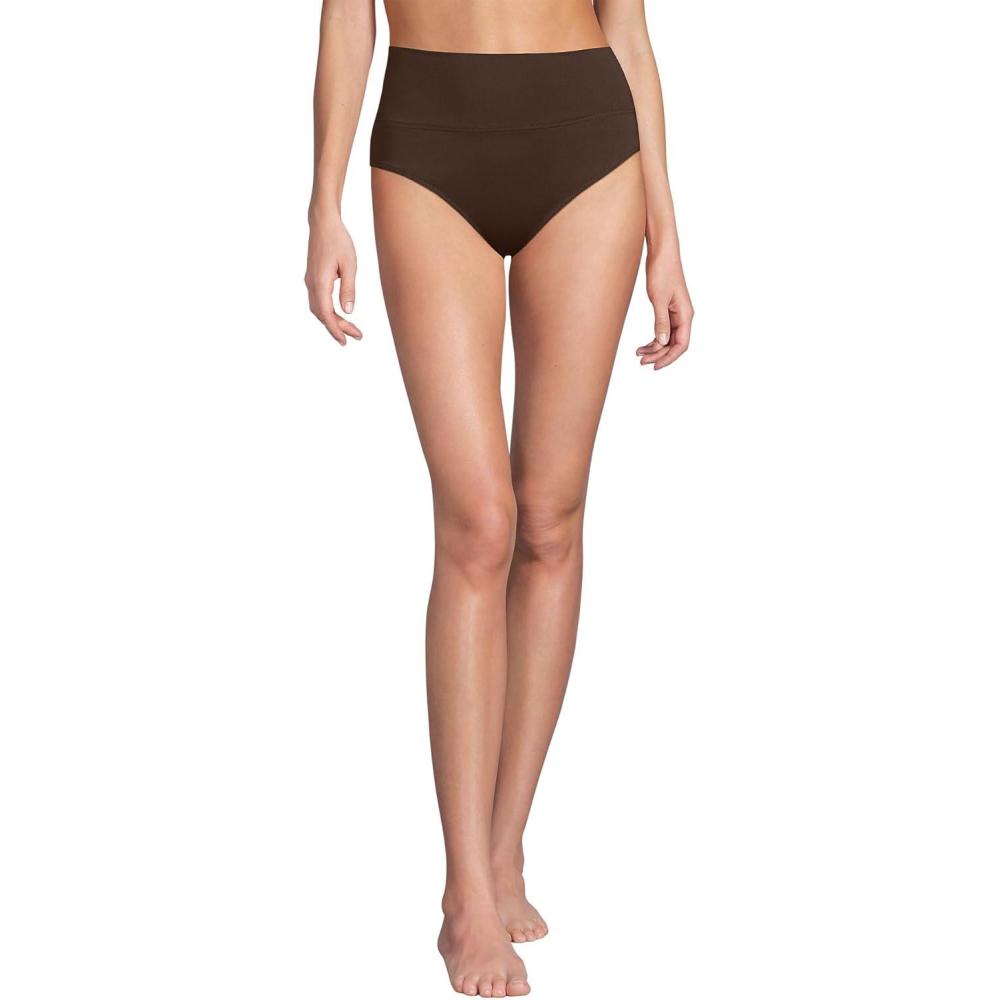 imageLands End Womens Chlorine Resistant Pinchless High Waisted Bikini BottomsChocolate Brown