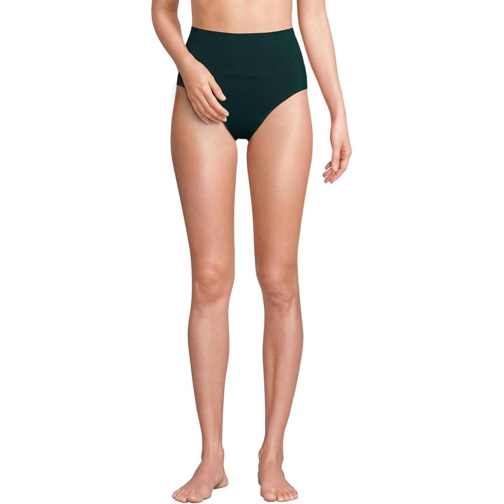 imageLands End Womens Chlorine Resistant Pinchless High Waisted Bikini BottomsDeep Balsam