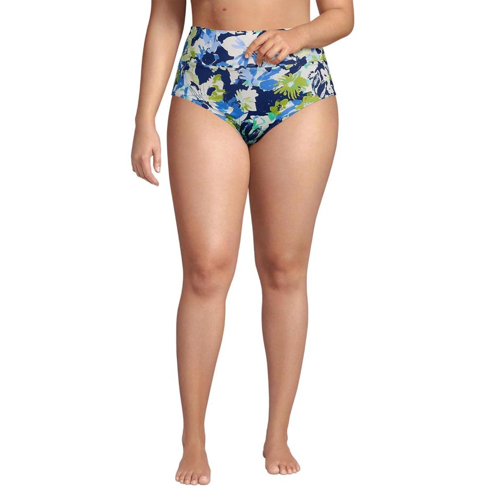 imageLands End Womens Chlorine Resistant Pinchless High Waisted Bikini BottomsDeep Sea Navy Multi Floral