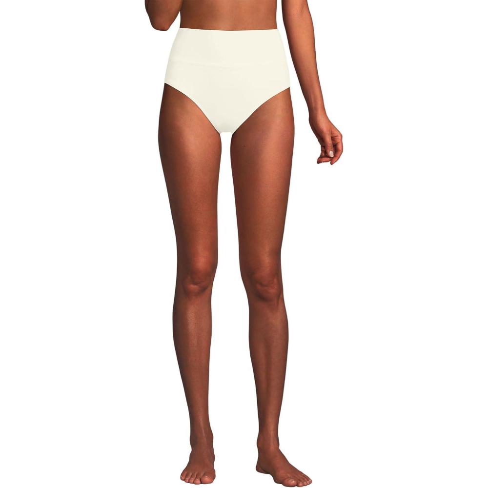 imageLands End Womens Chlorine Resistant Pinchless High Waisted Bikini BottomsEgret White