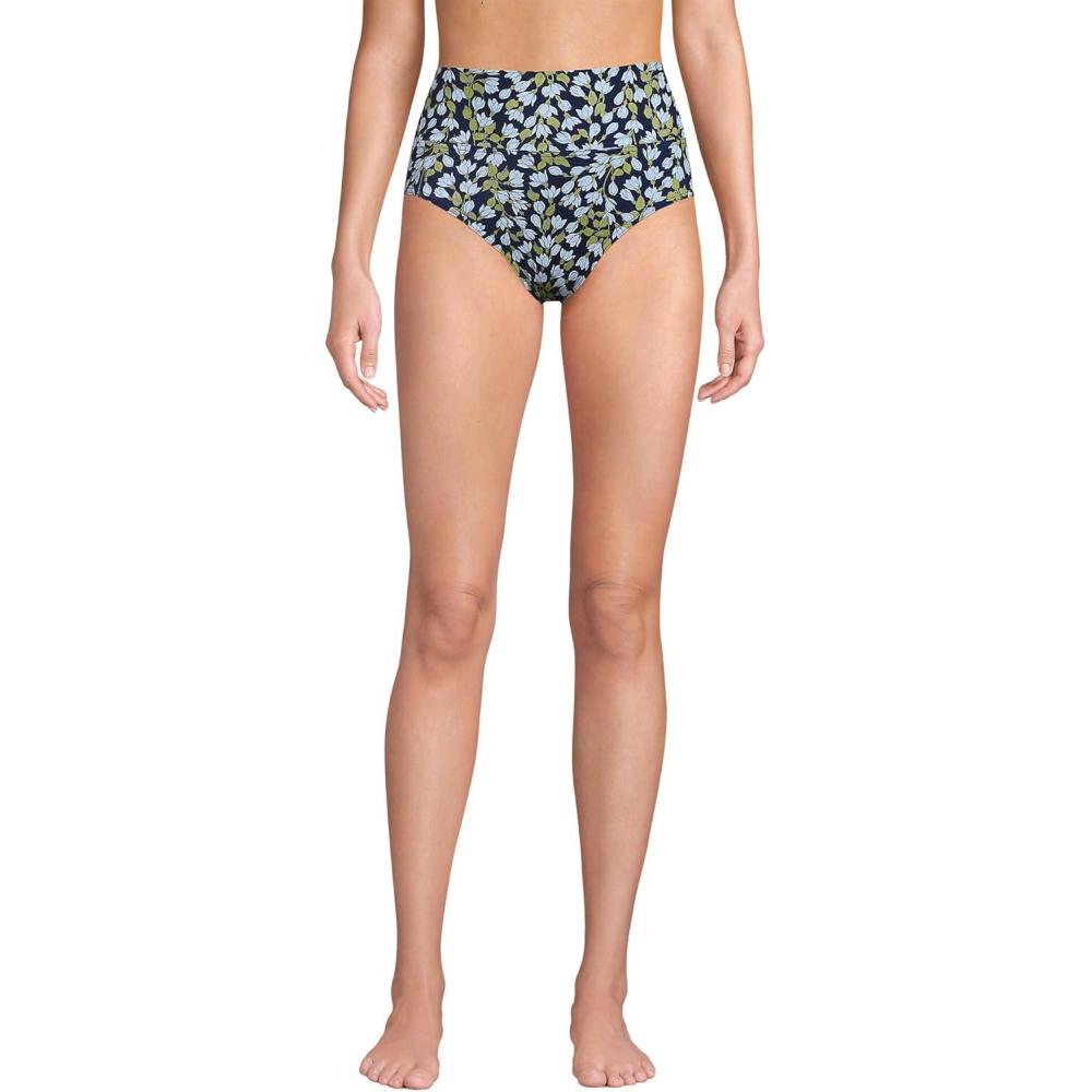 imageLands End Womens Chlorine Resistant Pinchless High Waisted Bikini BottomsNavy Mini Bloom Floral