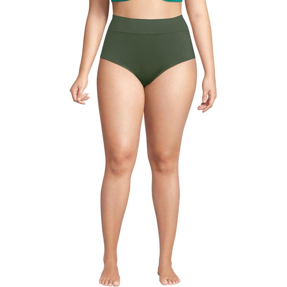 imageLands End Womens Chlorine Resistant Pinchless High Waisted Bikini BottomsRich Olive Green