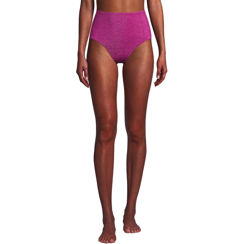 imageLands End Womens Chlorine Resistant Shine High Waisted Bikini BottomsBright Magenta Shine