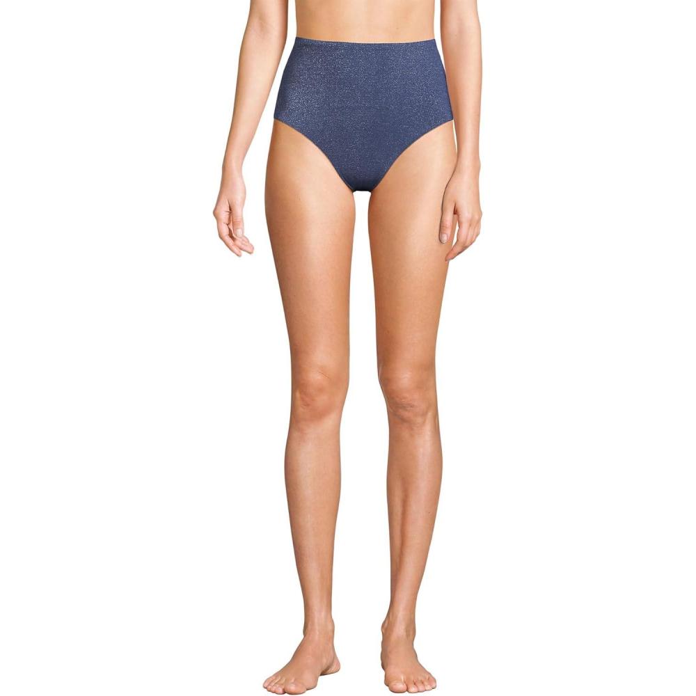 imageLands End Womens Chlorine Resistant Shine High Waisted Bikini BottomsMediterranean Blue Shine