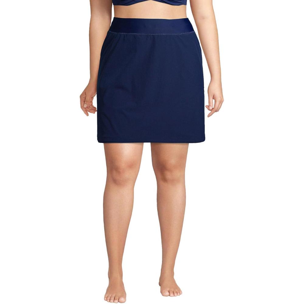imageLands End Womens Comfort Waist Swim Skirt Swim Bottoms Skort Deep Sea Navy Plus 16w