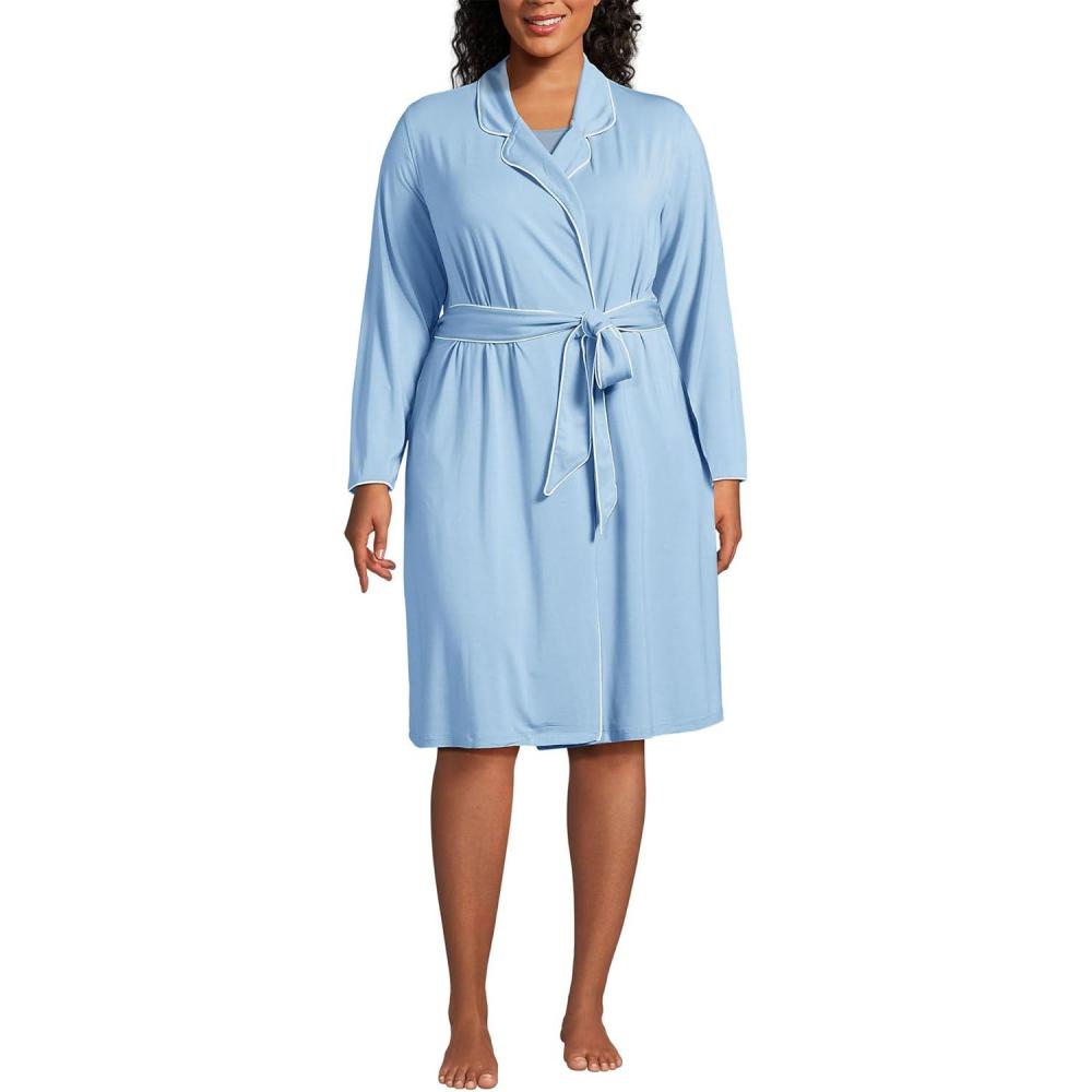imageLands End Womens Cooling Robe with PipingPale Slate Blue