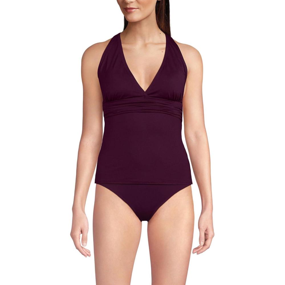 imageLands End Womens DCup VNeck Plunge X Back Tankini TopDark Wine