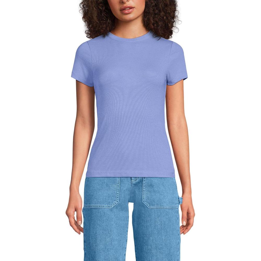 imageLands End Womens Drapey Rib Fitted Short Sleeve Mini TShirtLight Periwinkle