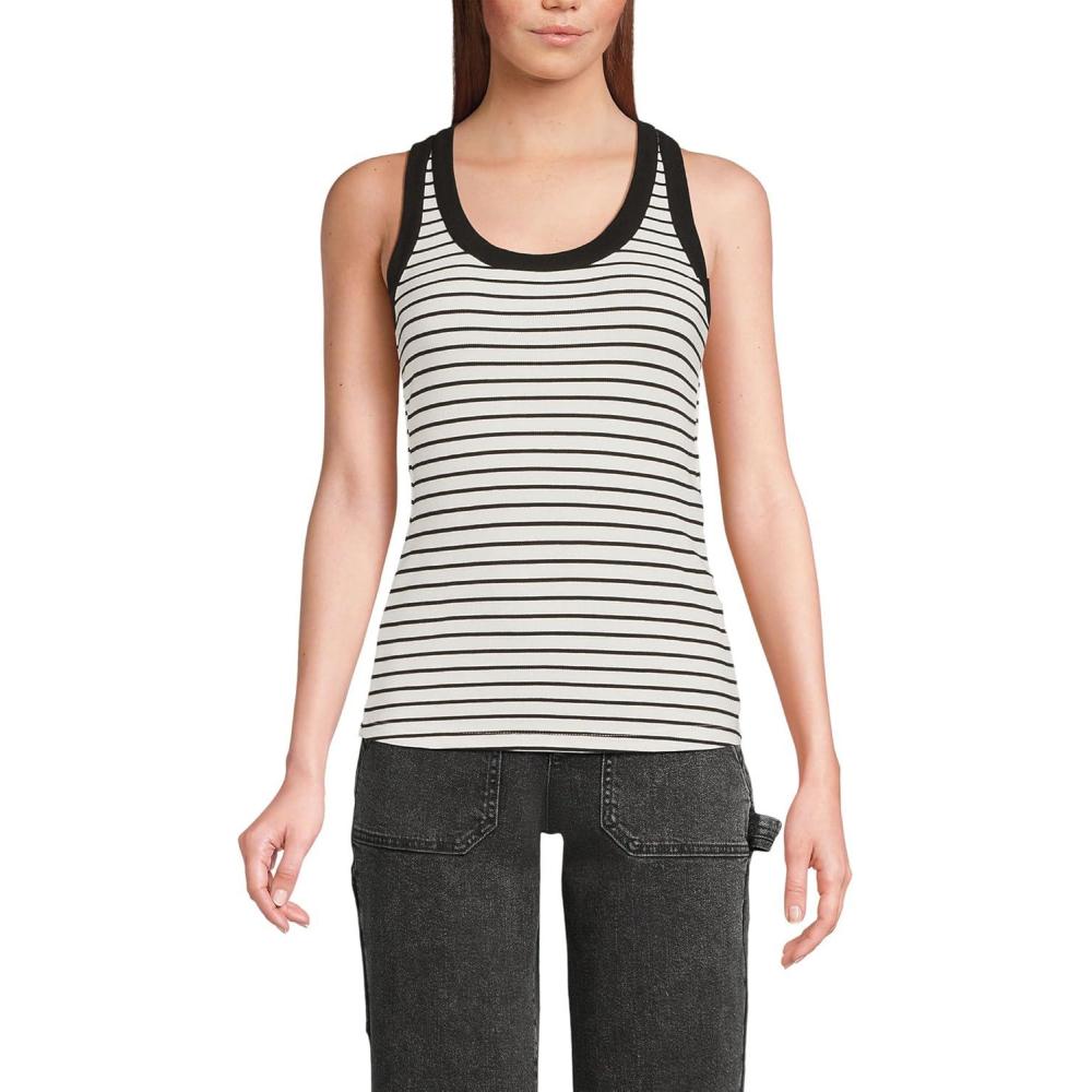 imageLands End Womens Drapey Rib Fitted Tank TopIvoryBlack Stripe