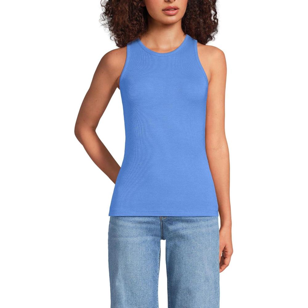 imageLands End Womens Drapey Rib Skimming Tank Top ShirtCrisp Blue