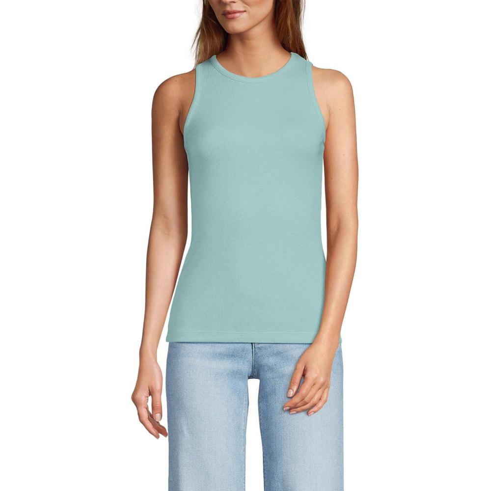 imageLands End Womens Drapey Rib Skimming Tank Top ShirtMisty Aqua