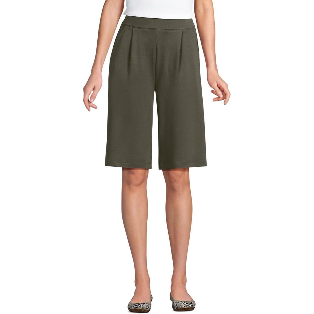 imageLands End Womens Knit High Rise Pleated 12quot Bermuda ShortsForest Moss
