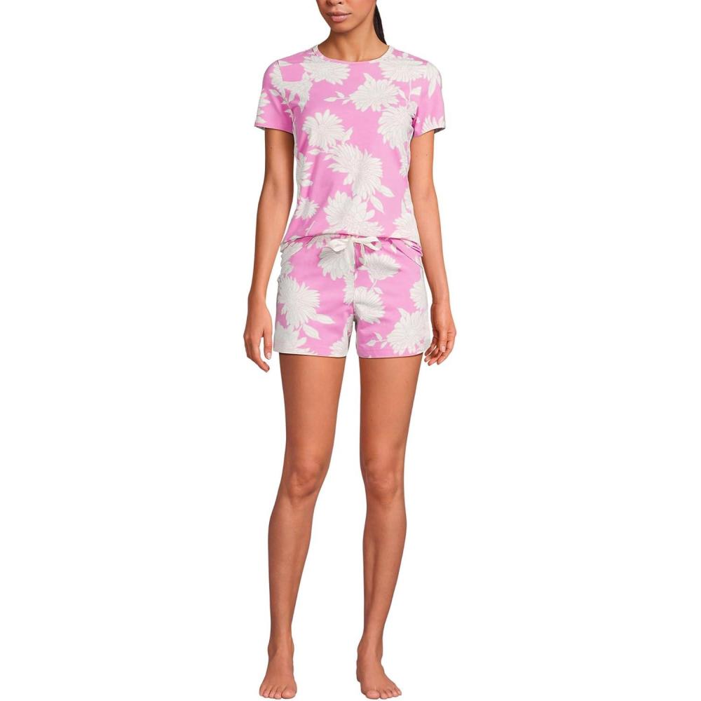 imageLands End Womens Knit Pajama Short Set Short Sleeve TShirt and ShortsIrish Rose Daisies