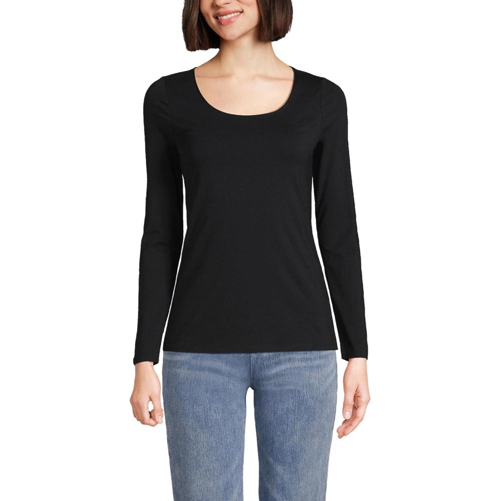 imageLands End Womens Long Sleeve Lightweight Jersey Scoop Neck TShirtBlack
