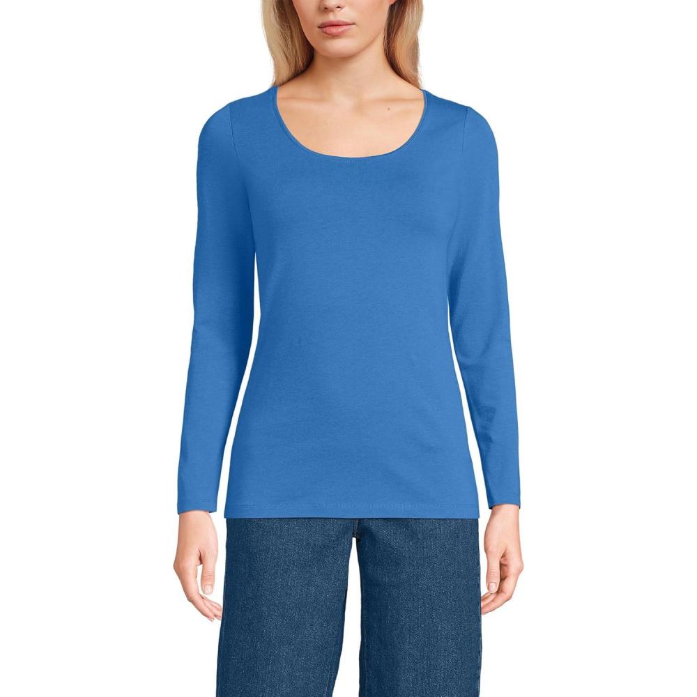 imageLands End Womens Long Sleeve Lightweight Jersey Scoop Neck TShirtMuted Cobalt Blue