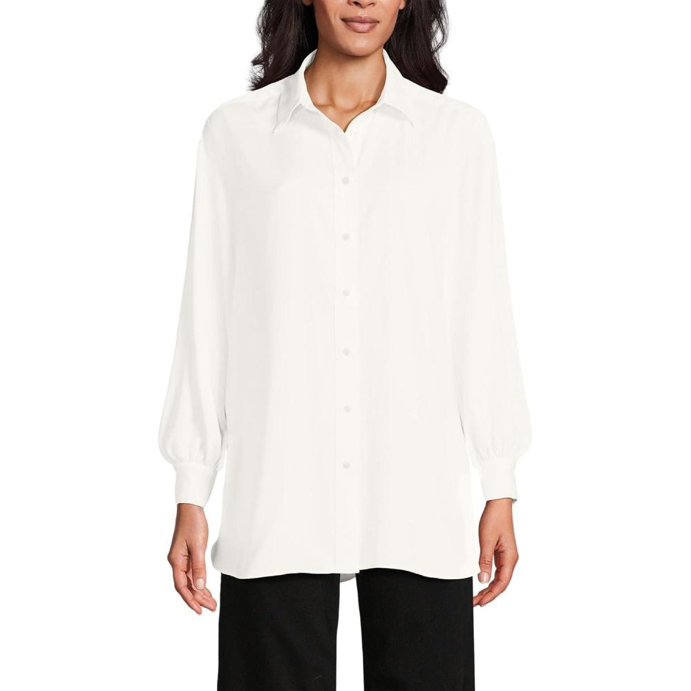 imageLands End Womens Long Sleeve Oversized Satin Buttondown TunicEggshell White