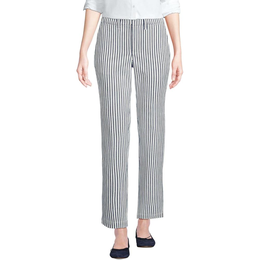 imageLands End Womens Mid Rise Classic Straight Leg Chino Ankle PantsIvoryDeep Sea Awning Stripe