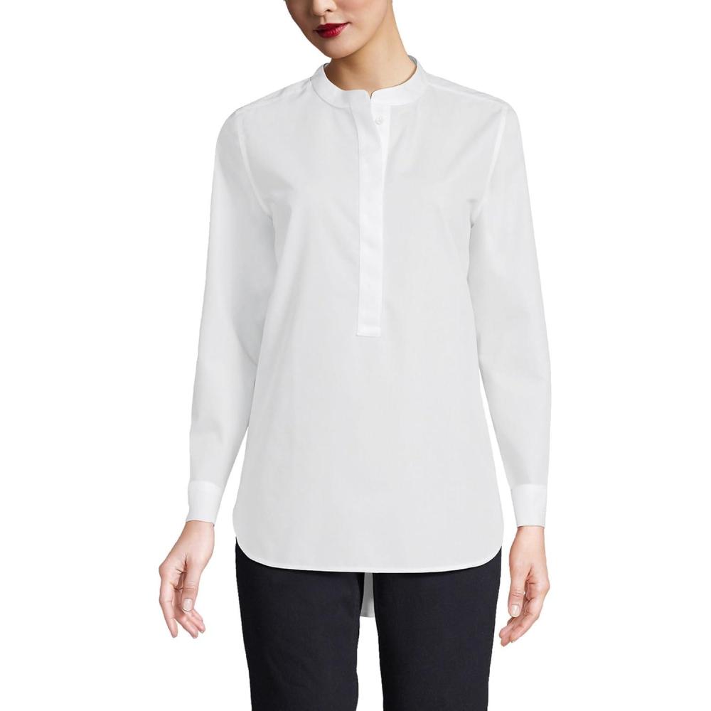 imageLands End Womens No Iron Long Sleeve Banded Collar Popover ShirtWhite
