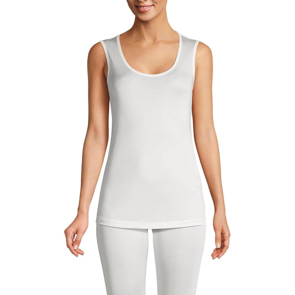 imageLands End Womens Petite Silk Interlock Thermal Long Underwear Base Layer Tank TopIvory