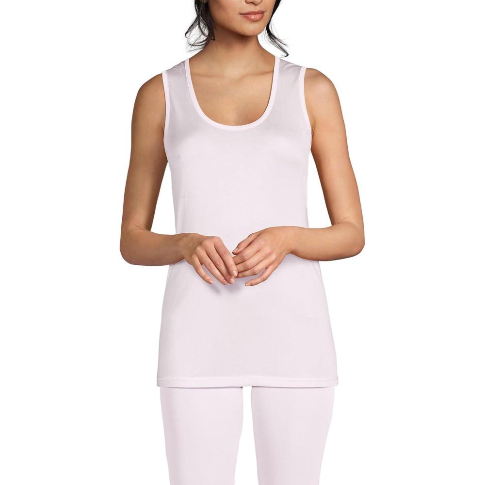 imageLands End Womens Petite Silk Interlock Thermal Long Underwear Base Layer Tank TopPink Frost