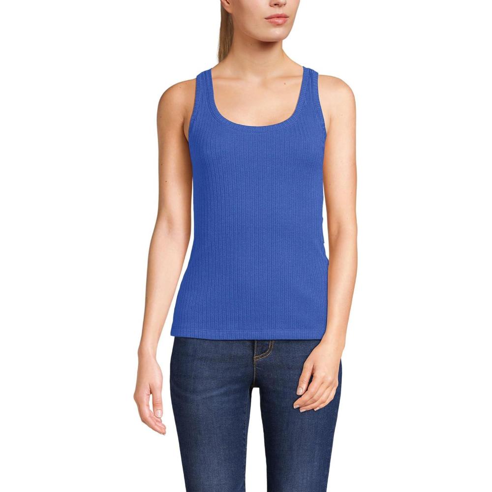 imageLands End Womens Pointelle Rib UNeck TankBlue Breeze