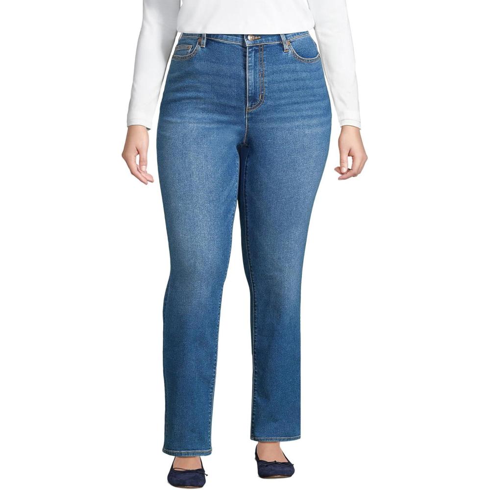 imageLands End Womens Recover High Rise Straight Leg Blue JeansIndigo Tide Blue