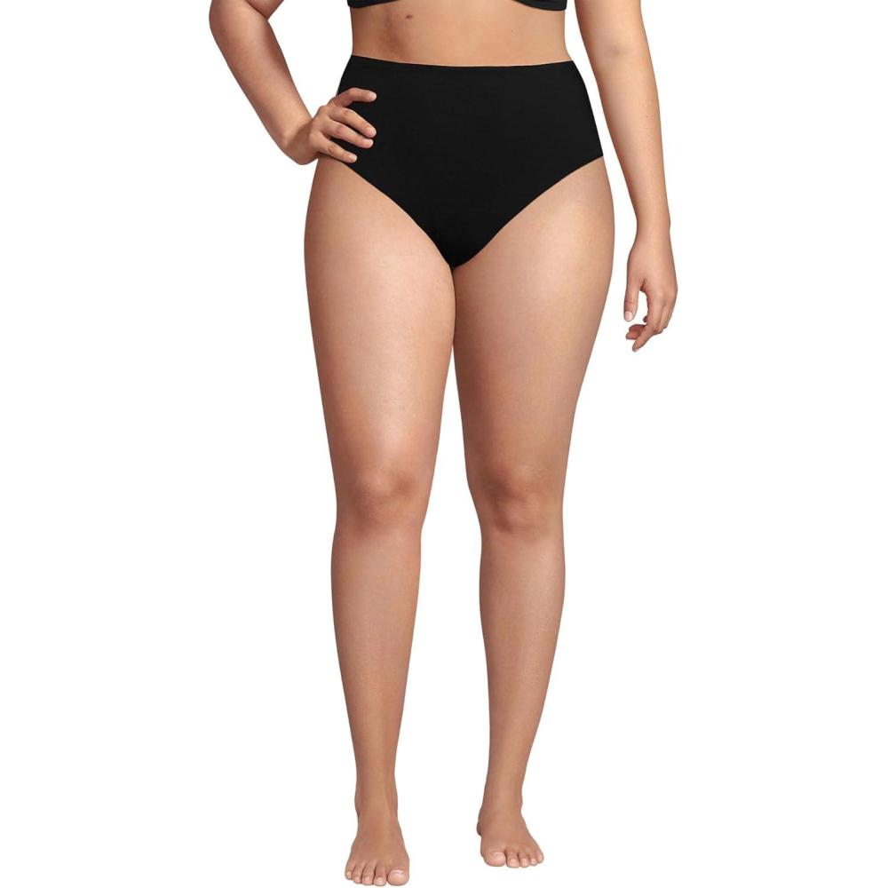 imageLands End Womens Ribbed Smoothing High Waisted Bikini BottomsBlack