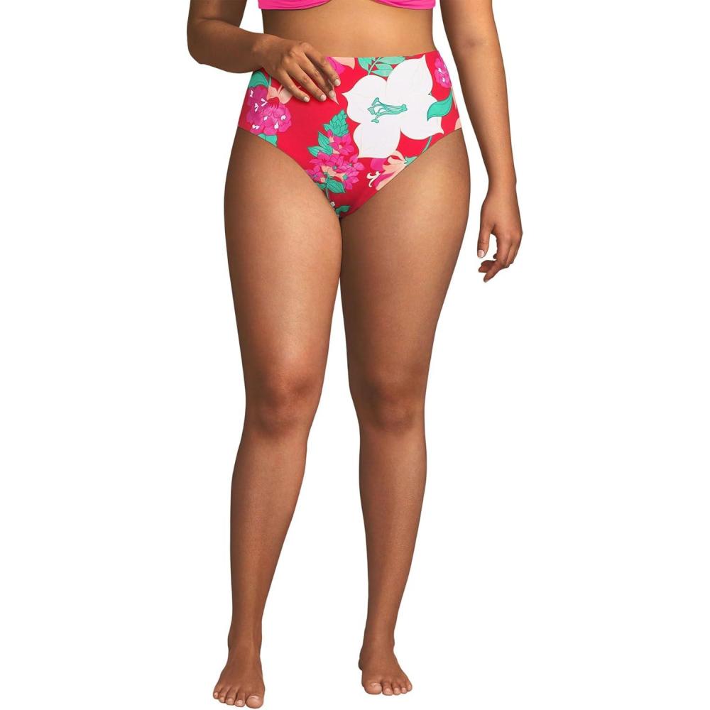 imageLands End Womens Ribbed Smoothing High Waisted Bikini BottomsCoral Rose Lilies