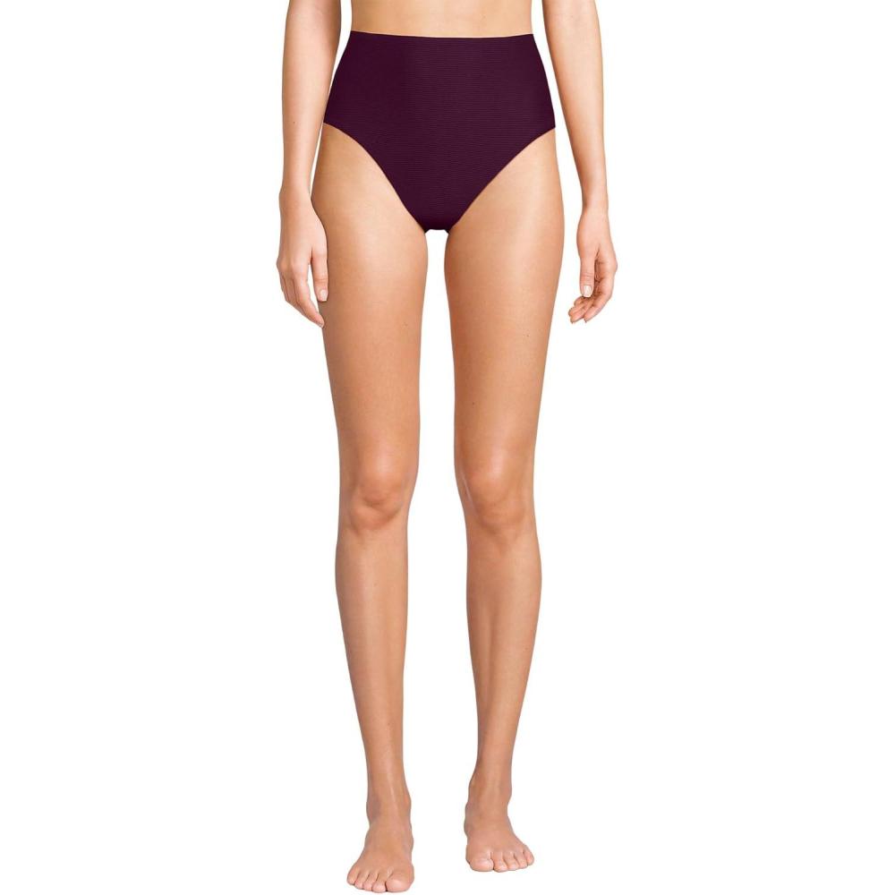 imageLands End Womens Ribbed Smoothing High Waisted Bikini BottomsDark Wine Ottoman