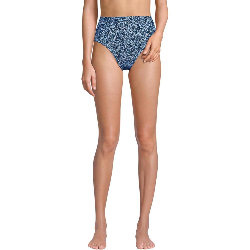 imageLands End Womens Ribbed Smoothing High Waisted Bikini BottomsNavyCloud Blue Ditsy Lilies