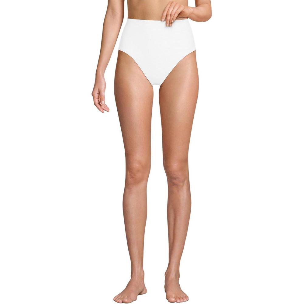 imageLands End Womens Ribbed Smoothing High Waisted Bikini BottomsWhite Ottoman