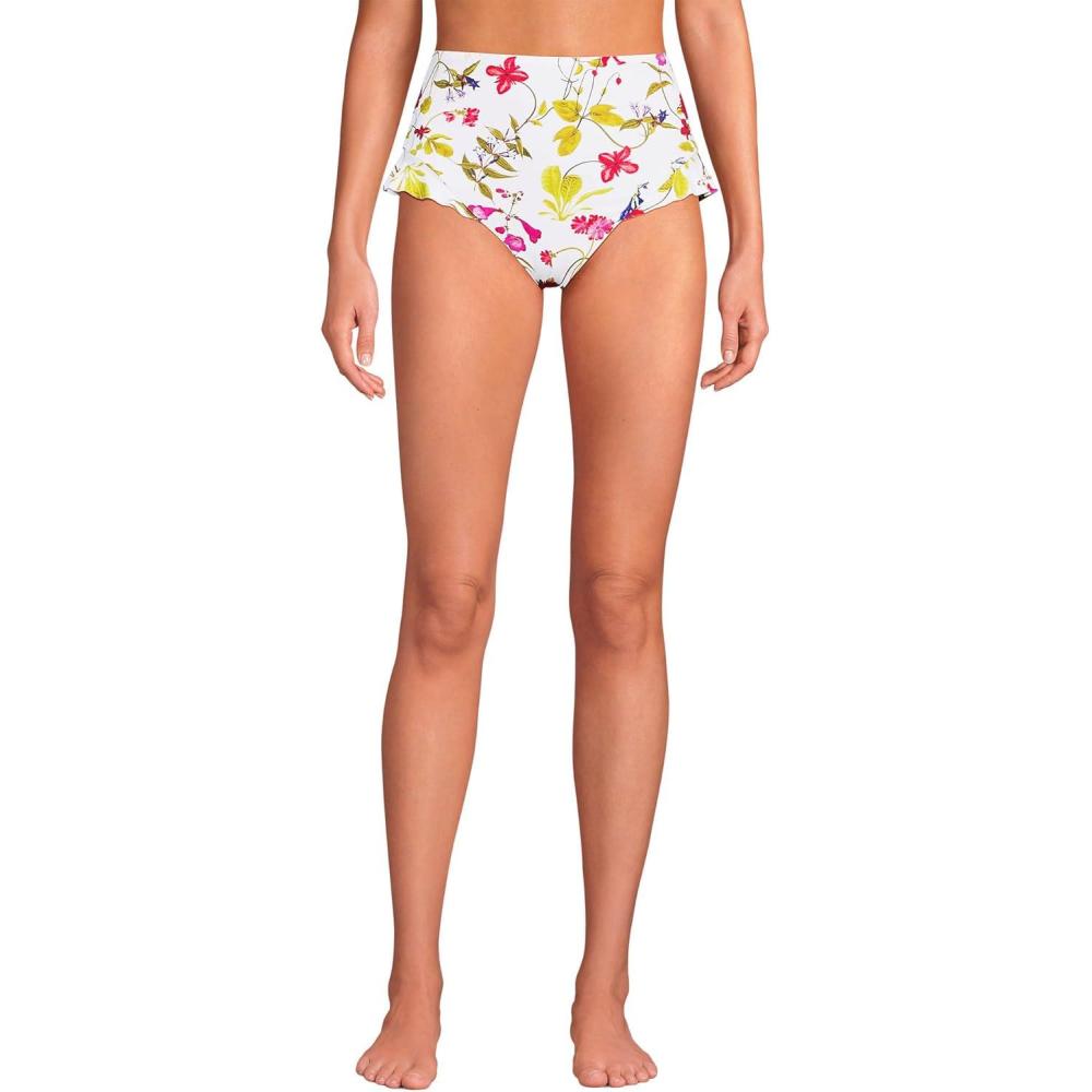 imageLands End Womens Ruffle High Waisted High Leg Bikini BottomsWhite Multi Garden Floral