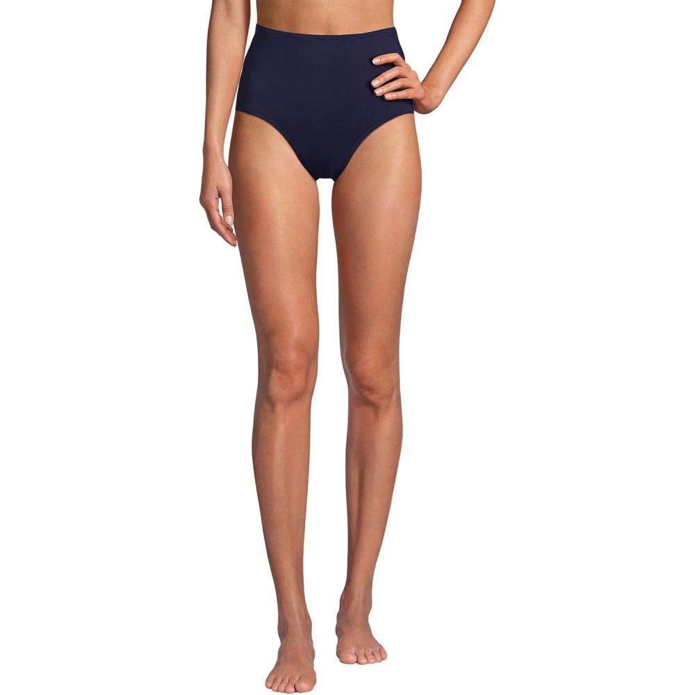 imageLands End Womens Sculpting Suit Chlorine Resistant Targeted Control Retro High Waisted Bikini Swim BottomsDeep Sea Navy