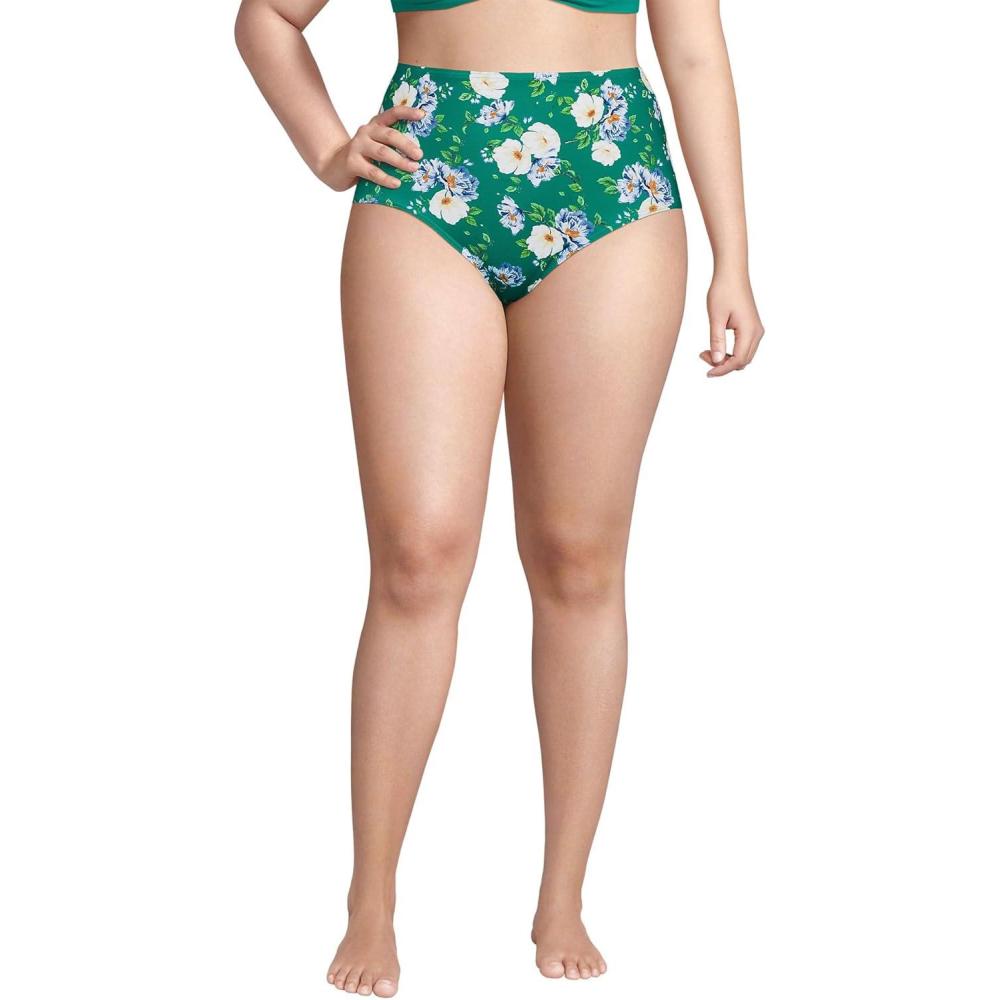 imageLands End Womens Sculpting Suit Chlorine Resistant Targeted Control Retro High Waisted Bikini Swim BottomsIsland Emerald Petunia Floral