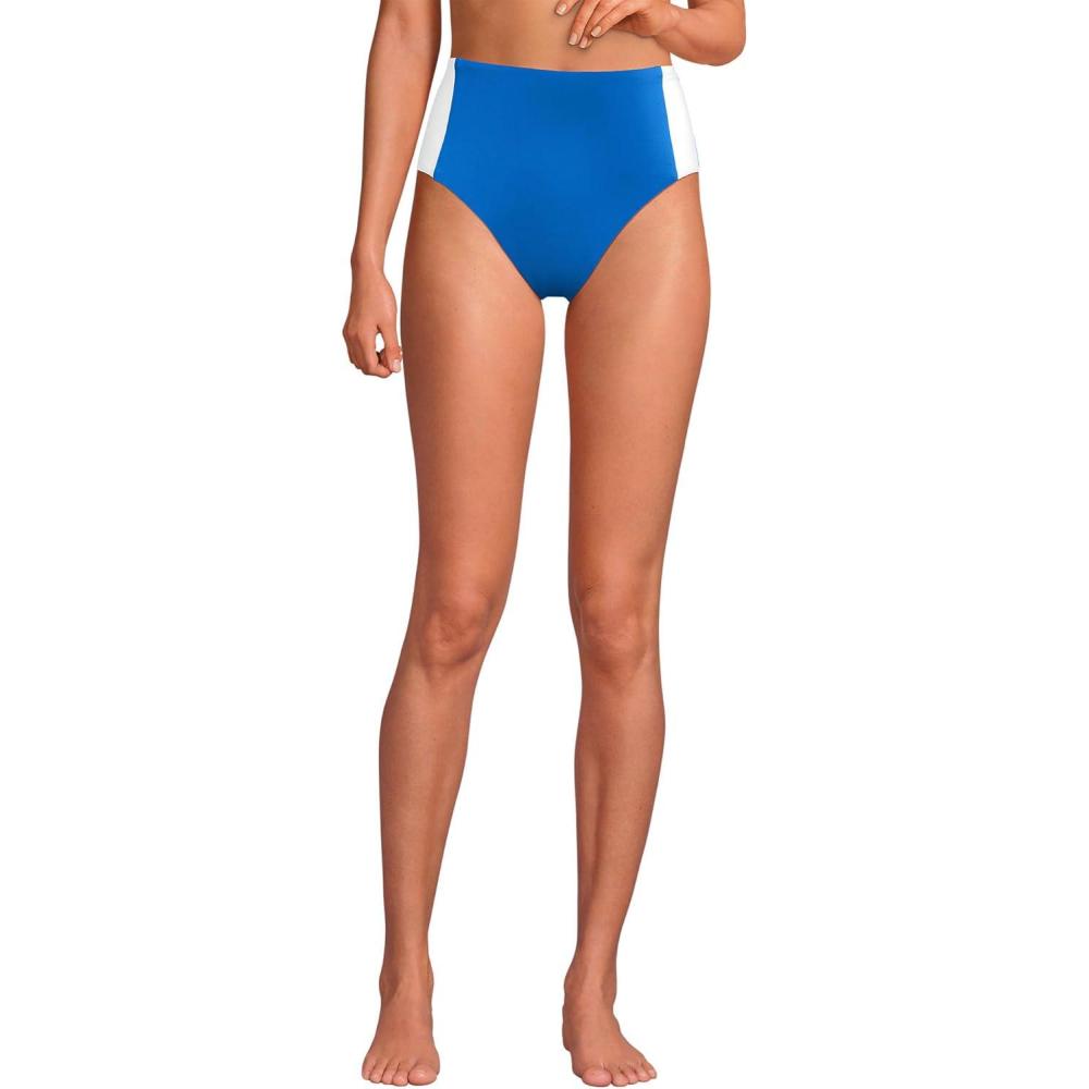 imageLands End Womens Seamed High Waisted Bikini BottomsBright Cobalt BlueWhite