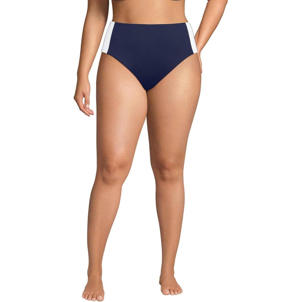 imageLands End Womens Seamed High Waisted Bikini BottomsDeep Sea NavyWhite