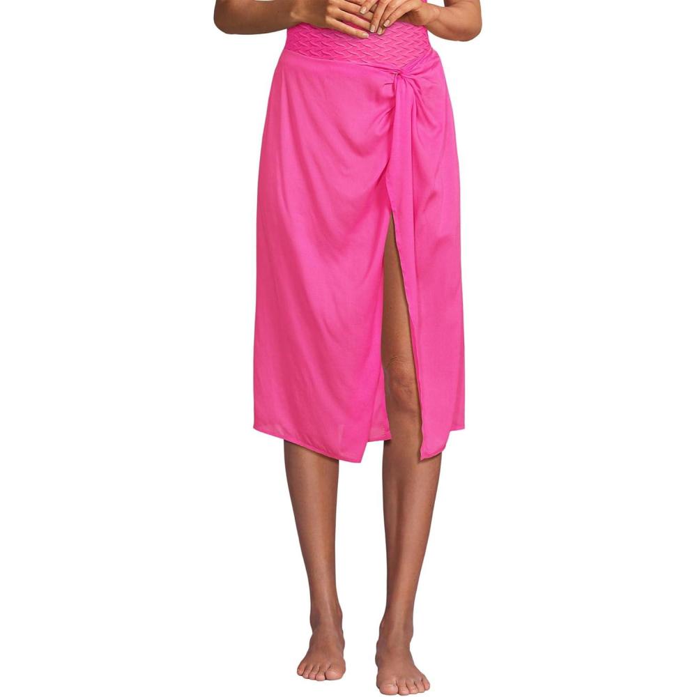imageLands End Womens Sheer Modal Twist Front Knee Length Swim Coverup SkirtPrism Pink