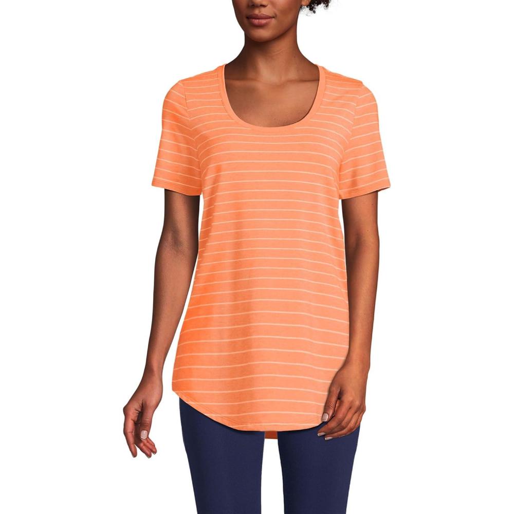 imageLands End Womens Short Sleeve Power Performance Scoop Neck Curved Hem Tunic TeeSoft OrangePeach Stripes