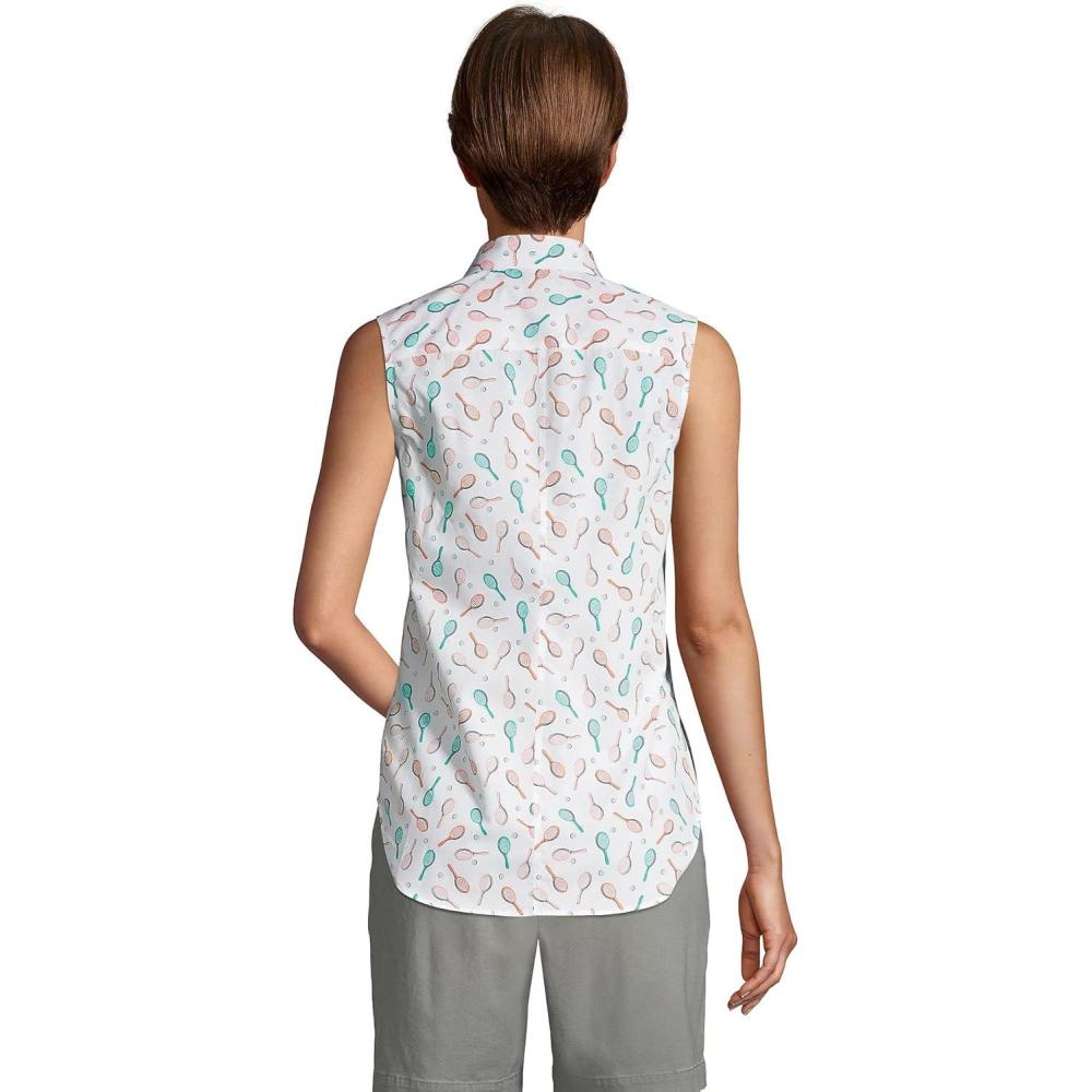 imageLands End Womens Sleeveless No Iron ShirtWhite Tennis Print