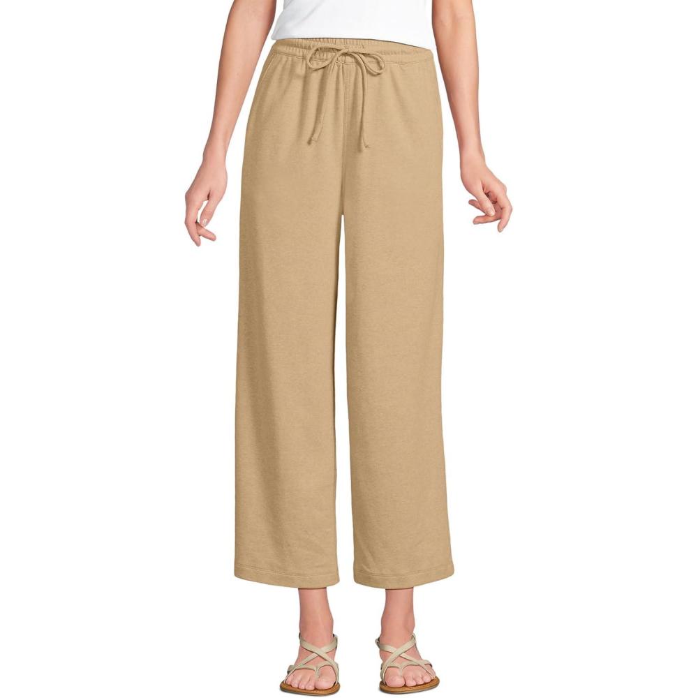 imageLands End Womens Sport Knit Pull On Drawstring Wide Leg Crop PantsFrench Pecan Heather
