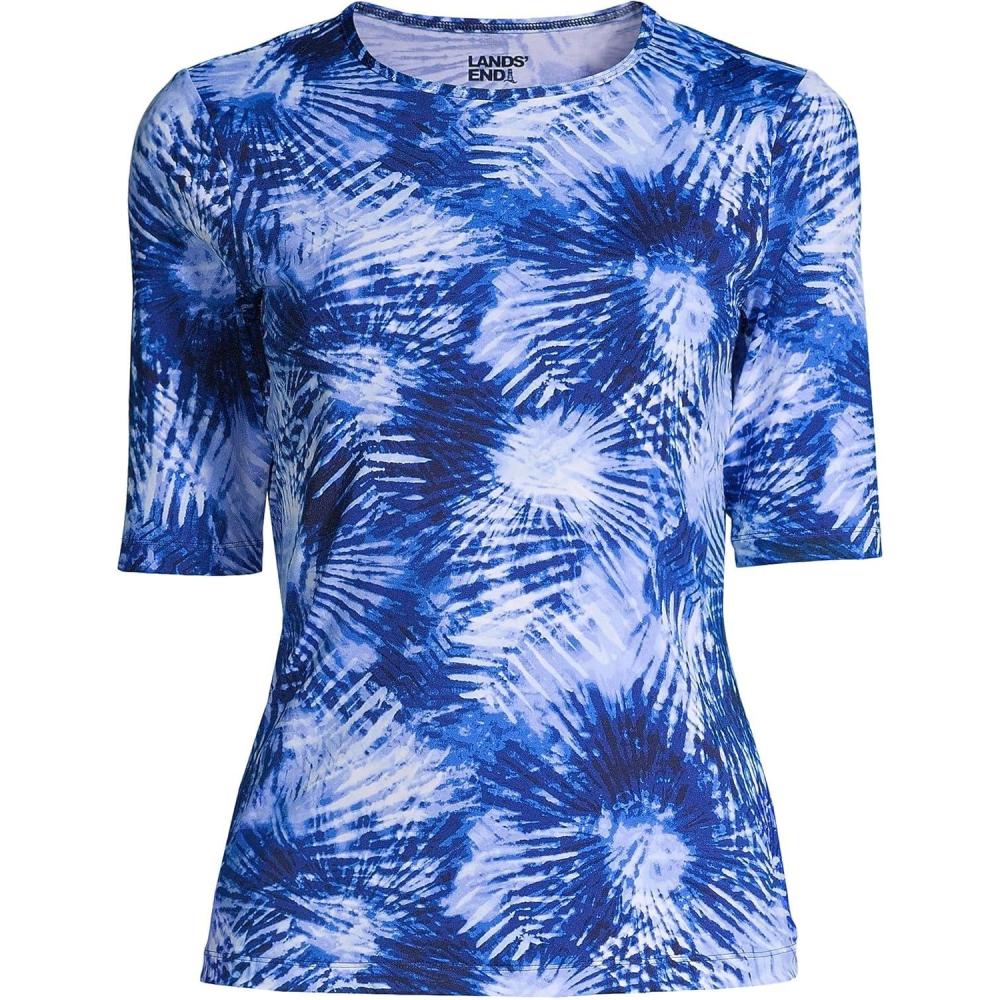 imageLands End Womens Sunshade UPF 50 Elbow Sleeve Relaxed Rash GuardNavy