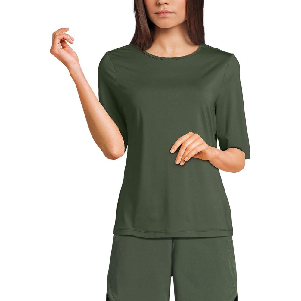 imageLands End Womens Sunshade UPF 50 Elbow Sleeve Relaxed Rash GuardRich Olive Green