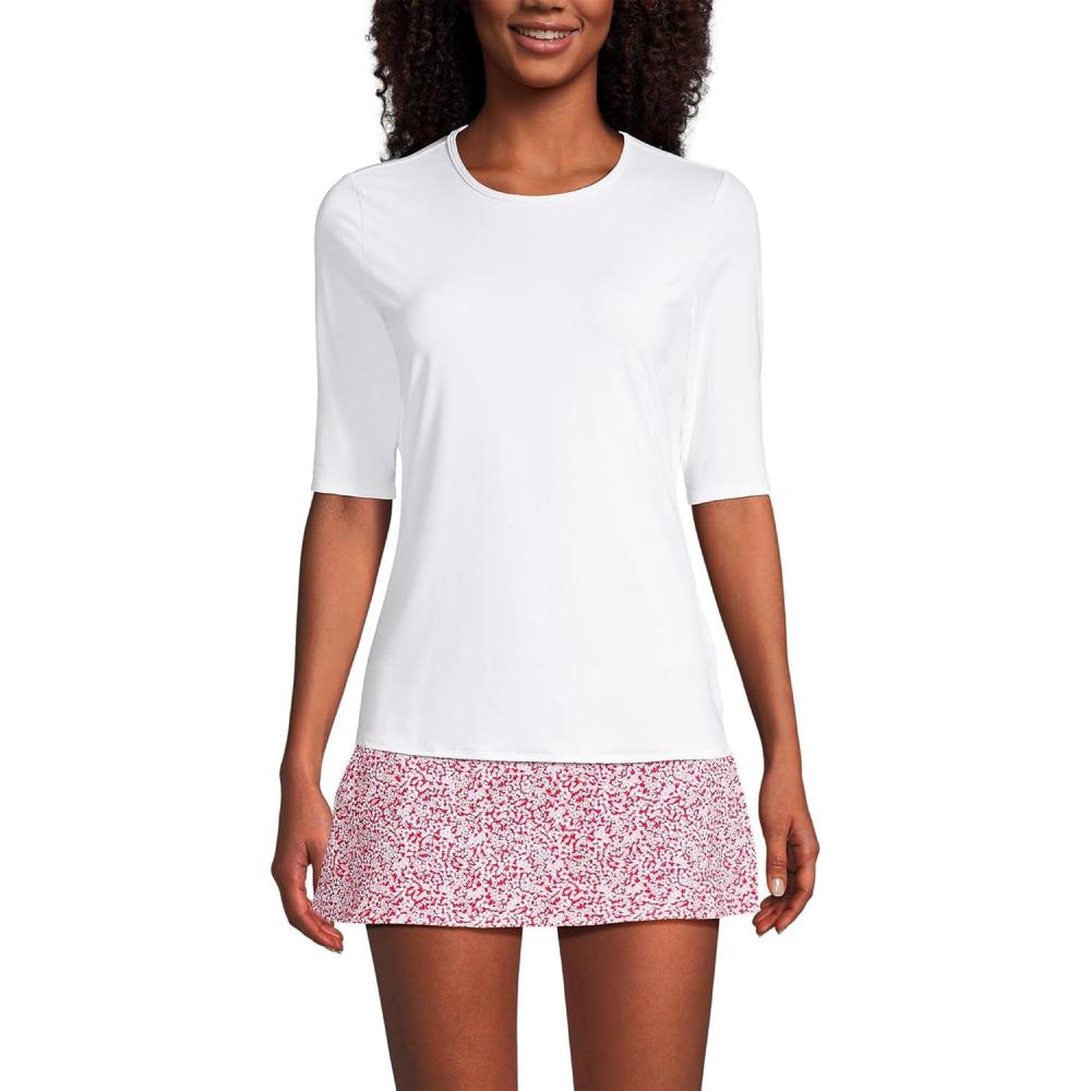 imageLands End Womens Sunshade UPF 50 Elbow Sleeve Relaxed Rash GuardWhite