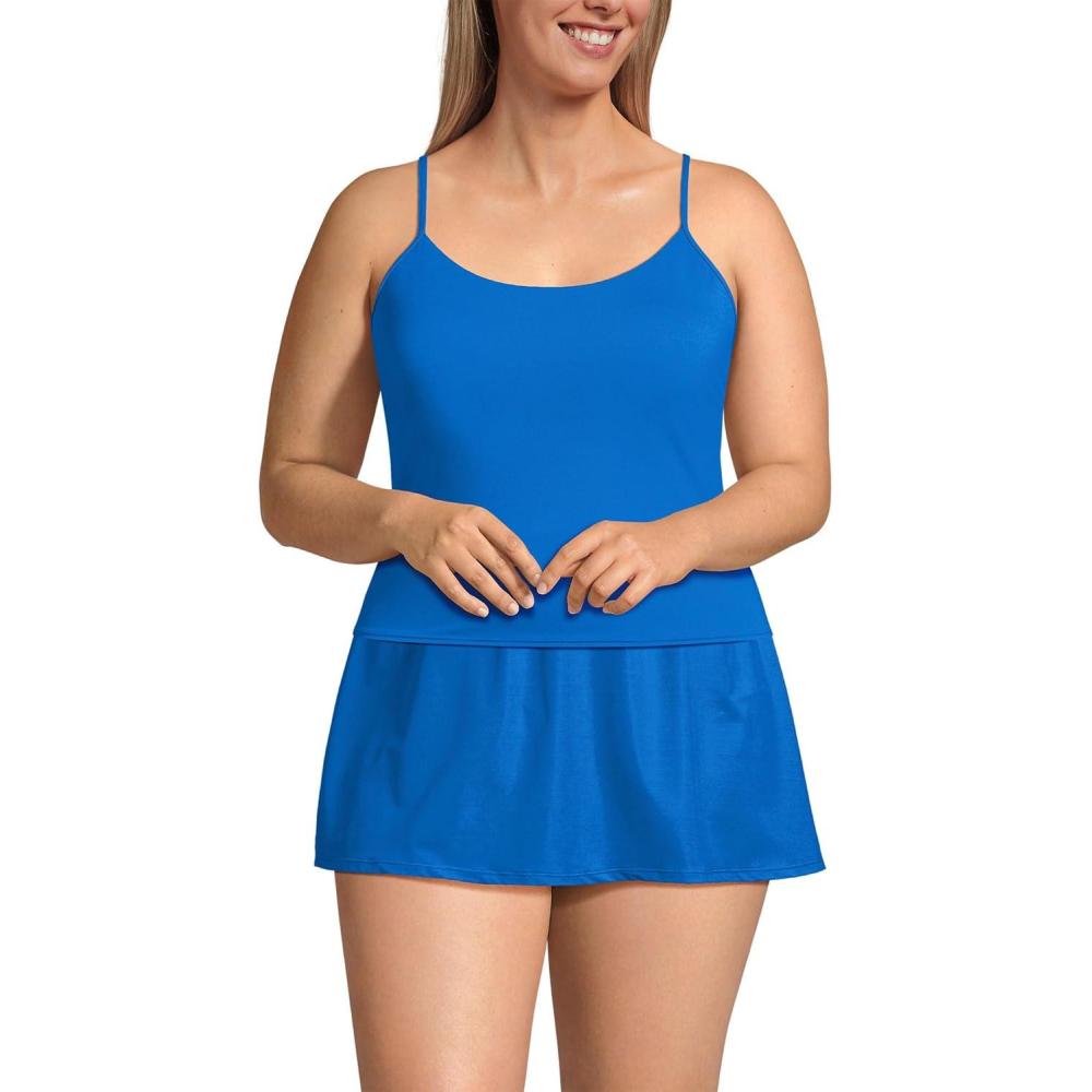 imageLands End Womens Tugless Quickdry Adjustable Strappy Back Tankini TopBright Cobalt Blue