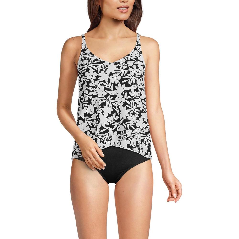 imageLands End Womens Tulip Hem Tankini TopBlack Havana Floral